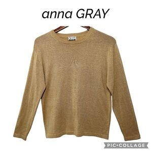 Anna Gray Vintage 1987 Women Silk Gold shimmering stretch sweatshirt size M